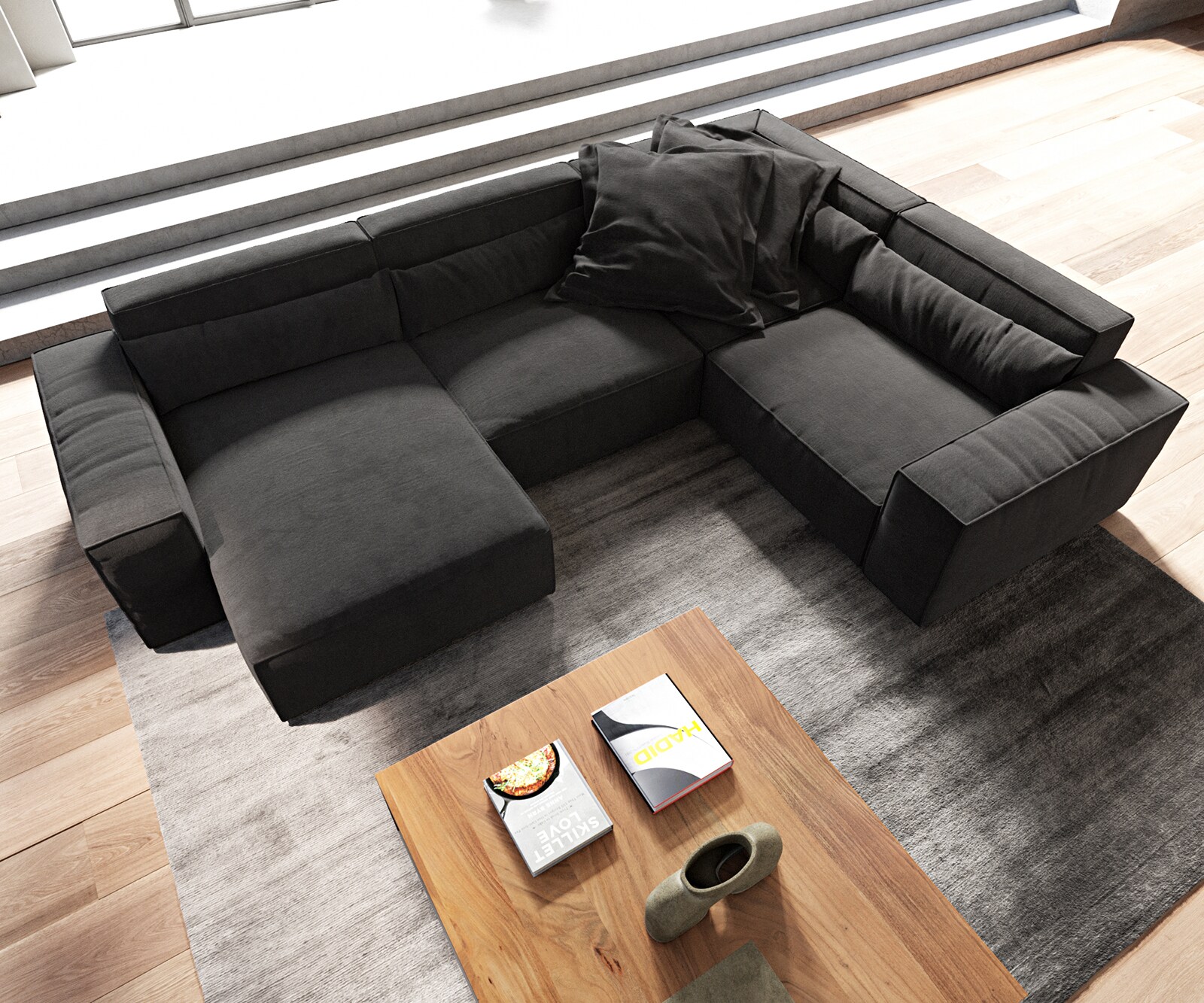 Woonkamerlandschap Sirpio 300x200 cm microvezel Zwart recamiere variabel 4