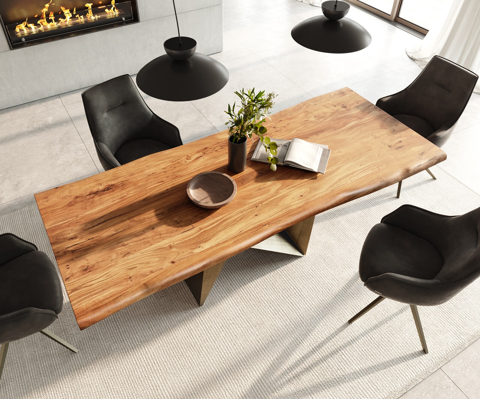 Eettafel Edge 240x100 acacia natuur Origami metaal goud Live-Edge 4