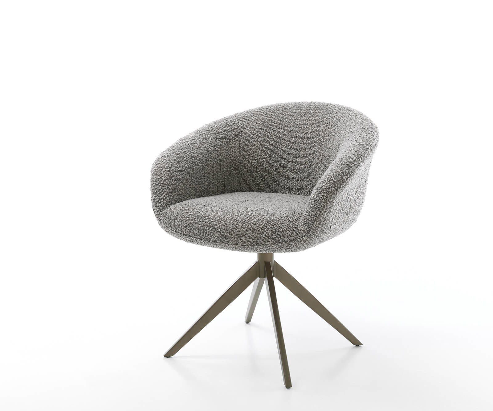 Draaistoel Vinka-Flex met armleuning bouclé zilver grijs kruisframe breed afwerking met titanium 360° draaibaar pocketveer kern