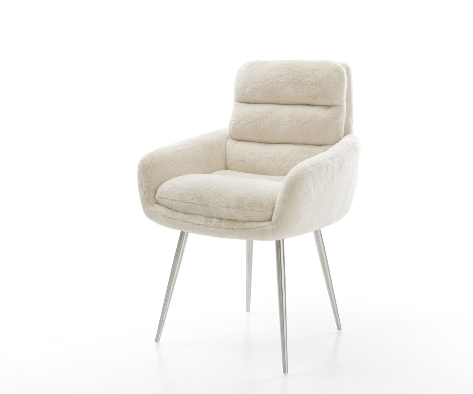 Eetkamerstoel Abelia-Flex met armleuning pluchen crème-wit 4-poot conisch roestvrij staal 1