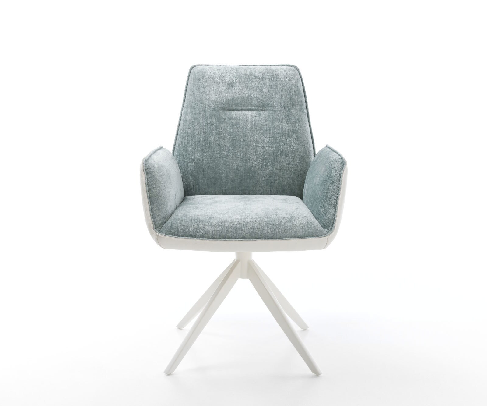 Draaistoel Zoa-Flex materiaalmix echt leer wit-pastelblauw kruisframe breed wit 360° draaibaar rocker-functie pocketveer kern 1