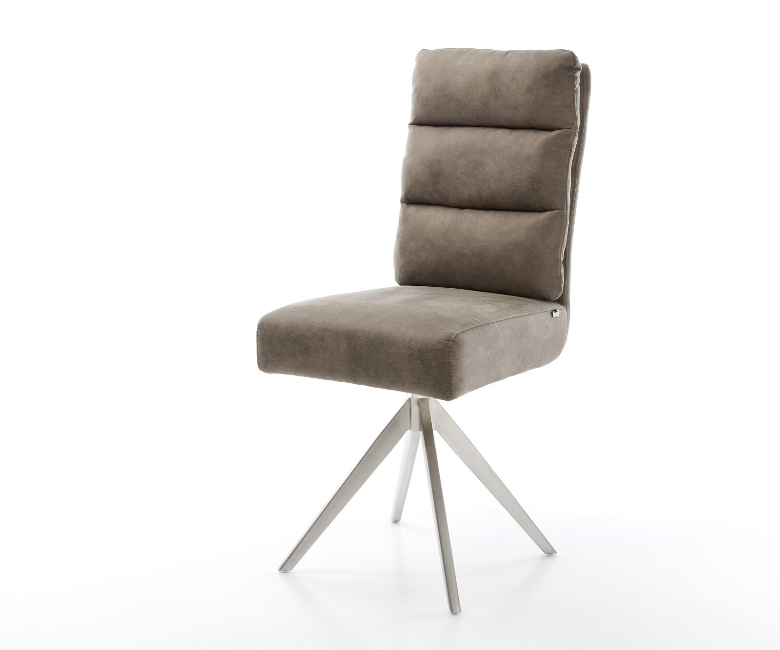 Eetkamerstoel Pela-Flex microvelours taupe vintage kruisframe hoekig roestvrij staal pocketveer kern