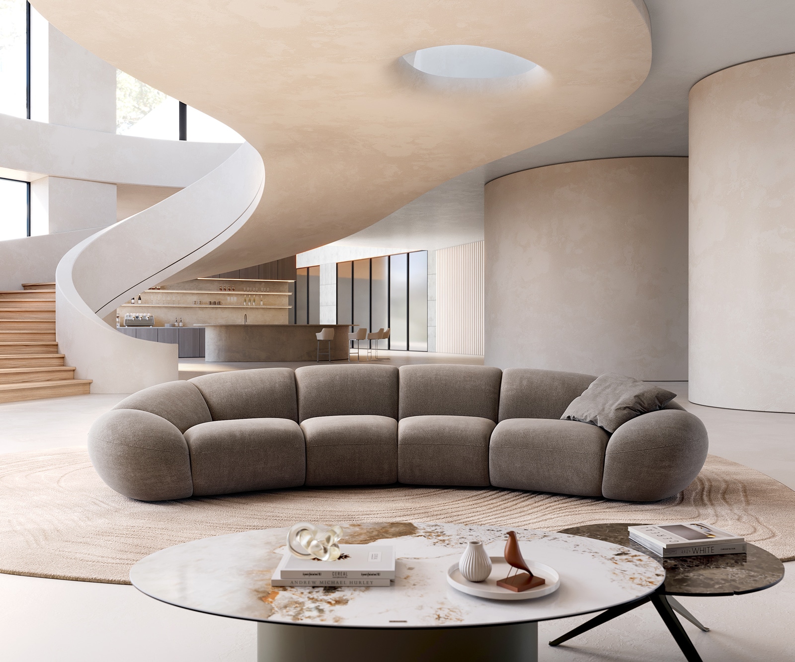 Big-sofa Lunna 360x175 cm platbinding bruin 2 kussens Big-sofa Lunna 360x175 cm platbinding bruin 2 kussens
