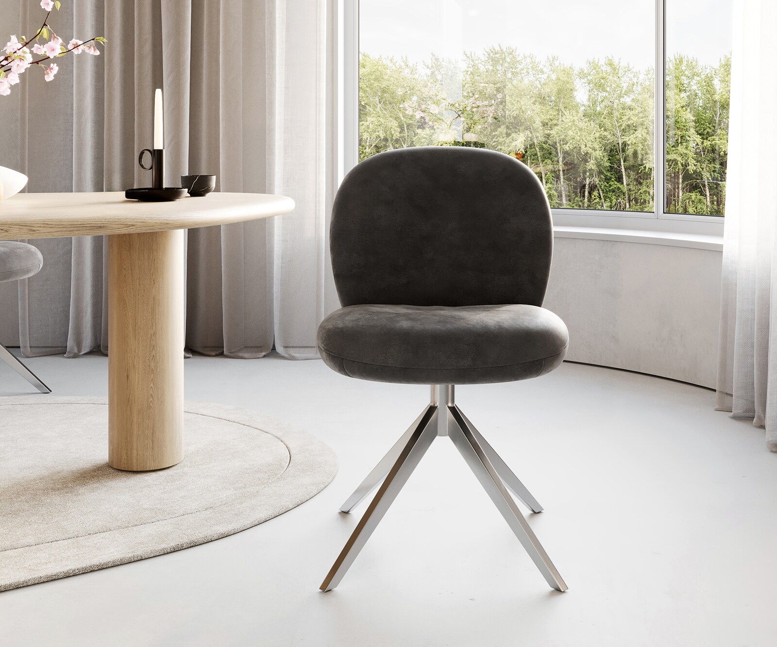 Draaistoel Nube-Flex microvelours antraciet vintage kruisframe breed roestvrij staal 360° draaibaar pocketveer kern 1 Draaistoel Nube-Flex microvelours antraciet vintage kruisframe breed roestvrij staal 360° draaibaar pocketveer kern 1