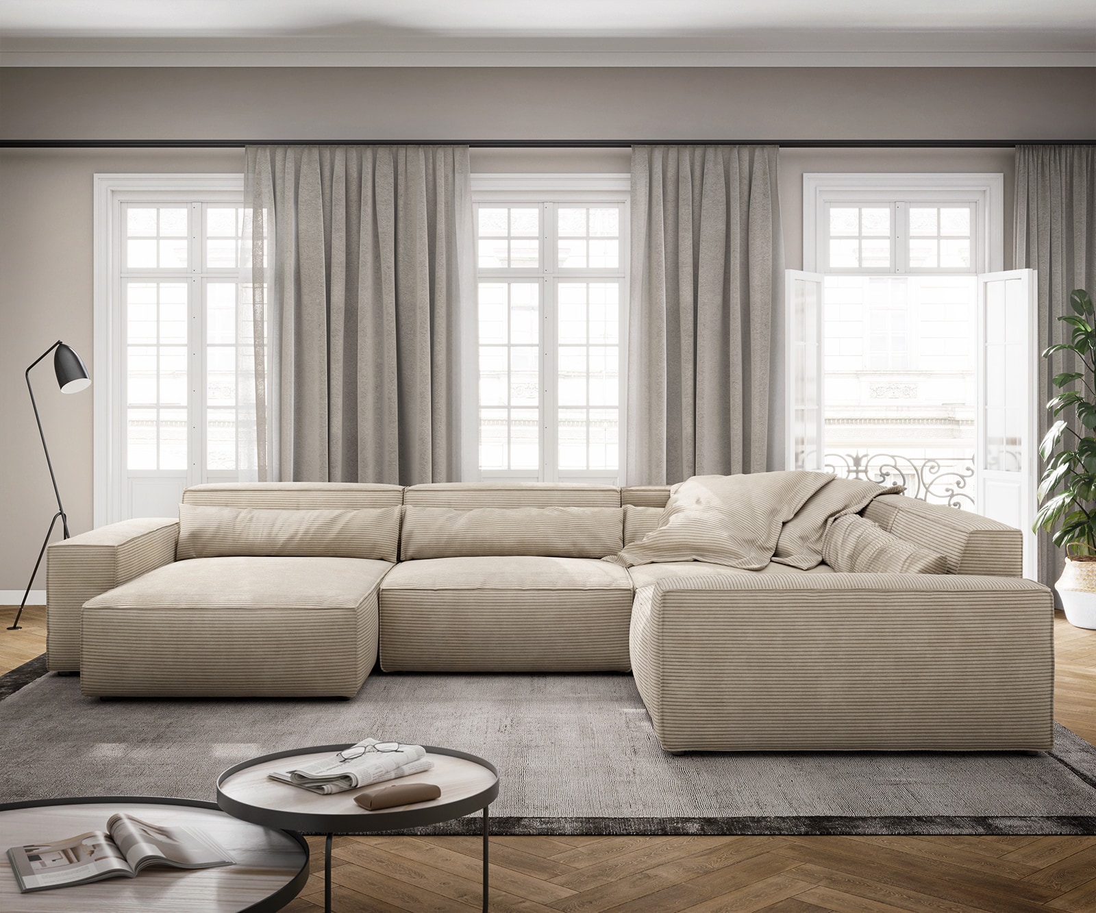 Woonkamer landschap Sirpio XL 360x260 cm Snoer beige recamiere variabel Woonkamer landschap Sirpio XL 360x260 cm Snoer beige recamiere variabel