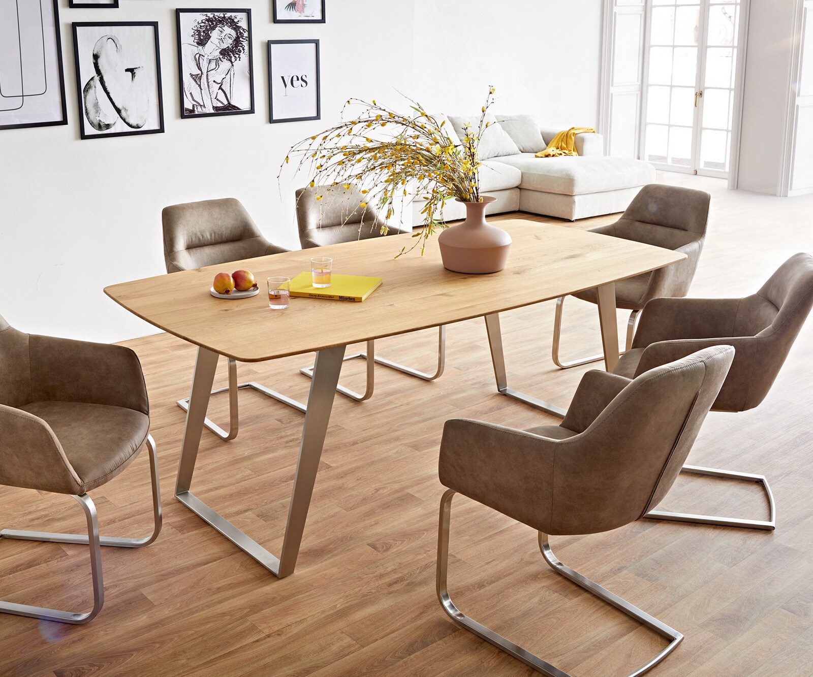 Eettafel Edge Boot 200x100x2,5-3 eiken natuur roestvrij staal  schuin Schweizer Kante 7