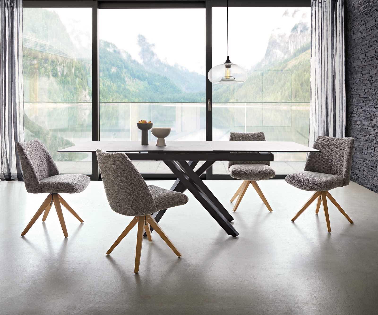 Draaistoel Elso-Flex bouclé zilver grijs houten frame hoekig natuur 180° draaibaar pocketveer kern 5 Draaistoel Elso-Flex bouclé zilver grijs houten frame hoekig natuur 180° draaibaar pocketveer kern 5