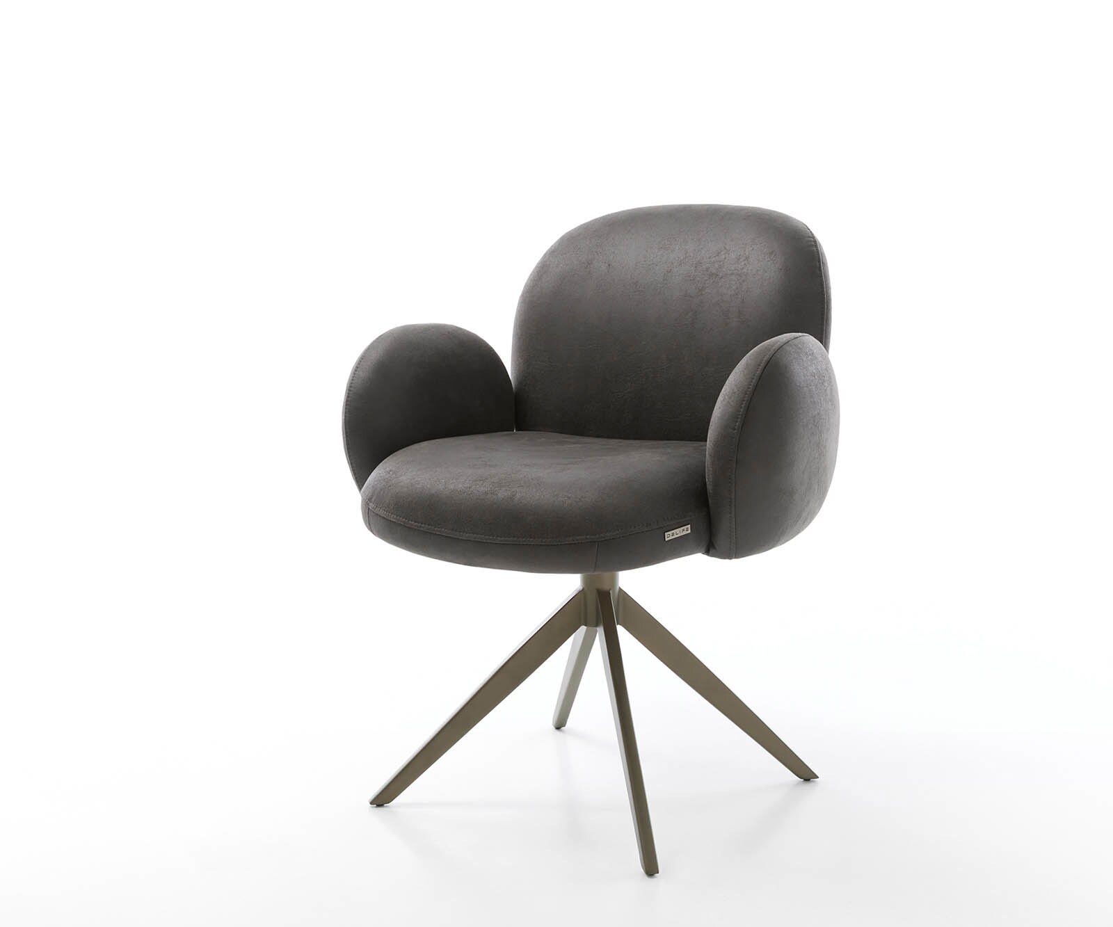 Draaistoel Nube-Flex met armleuning microvelours antraciet vintage kruisframe breed afwerking met titanium 360° draaibaar pocketveer kern
