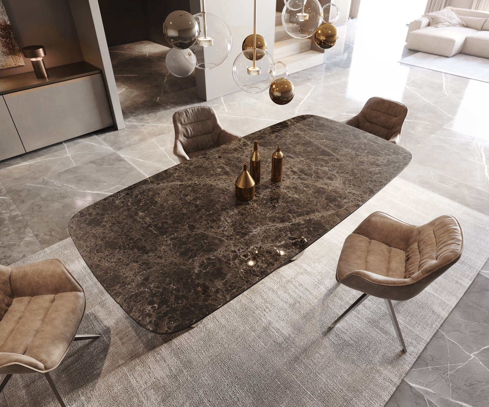 Eettafel Edge Boot Keramiek Emperador Extra Lucidato Donkerbruin 240x120 Pilier Roestvrij staal Grafiet 4