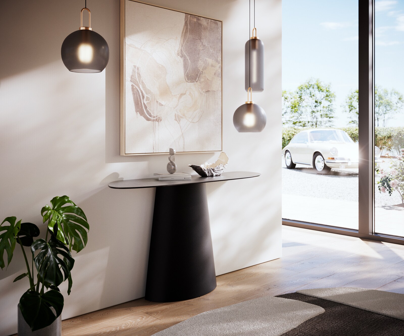Consoletafel Edge Organisch 140x40 cm Keramiek Beton Grijs Conos Metaal Zwart 7