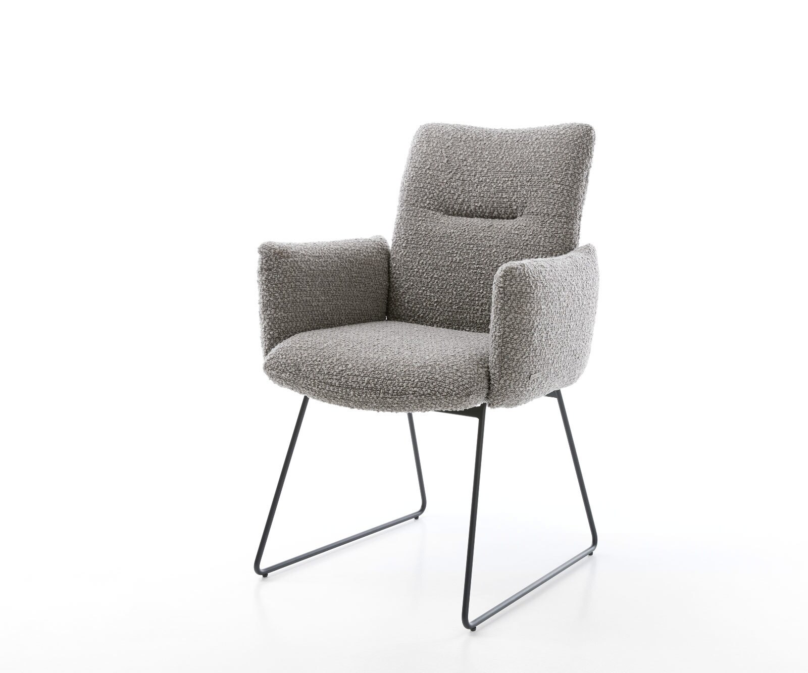 Eetkamerstoel Jova-Flex met armleuning bouclé zilver grijs slipframe zwart pocketveer kern