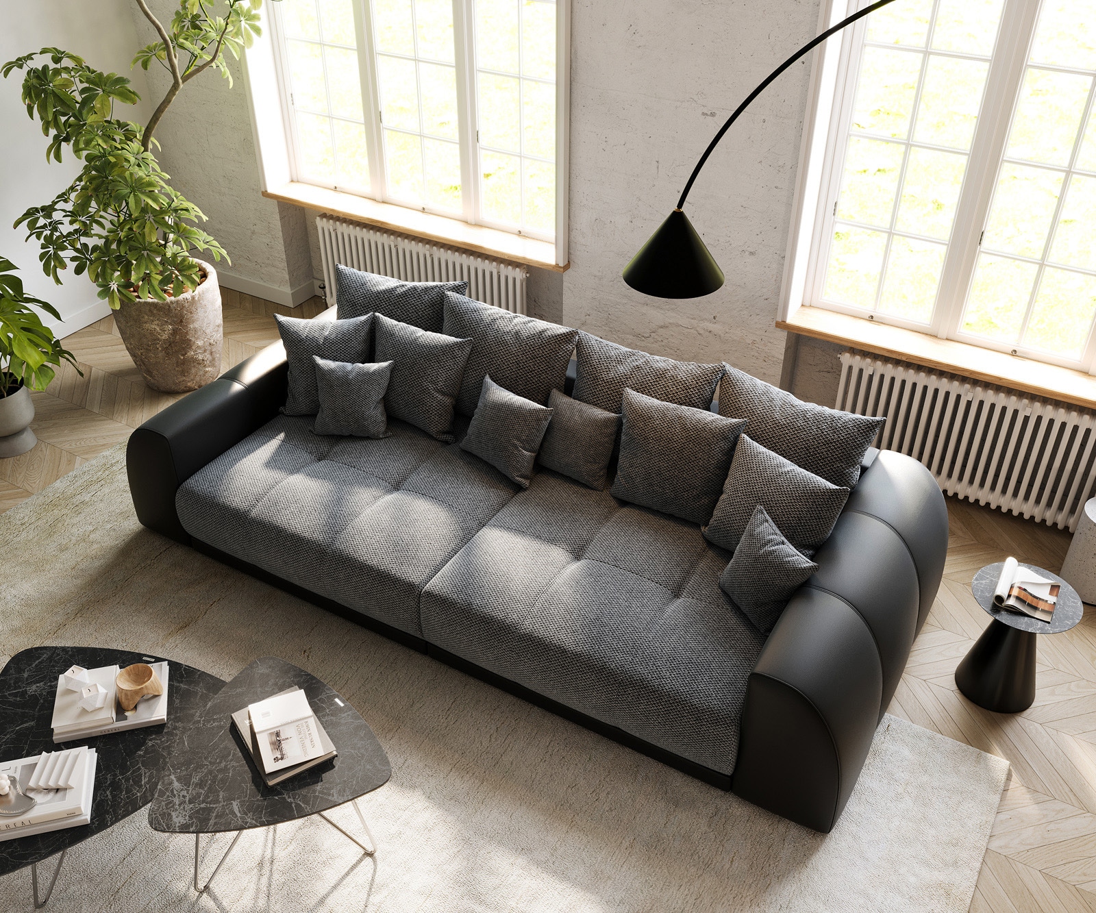 XXL-bank Violetta 310x135 cm zwart inclusief kussen 4 XXL-bank Violetta 310x135 cm zwart inclusief kussen 4