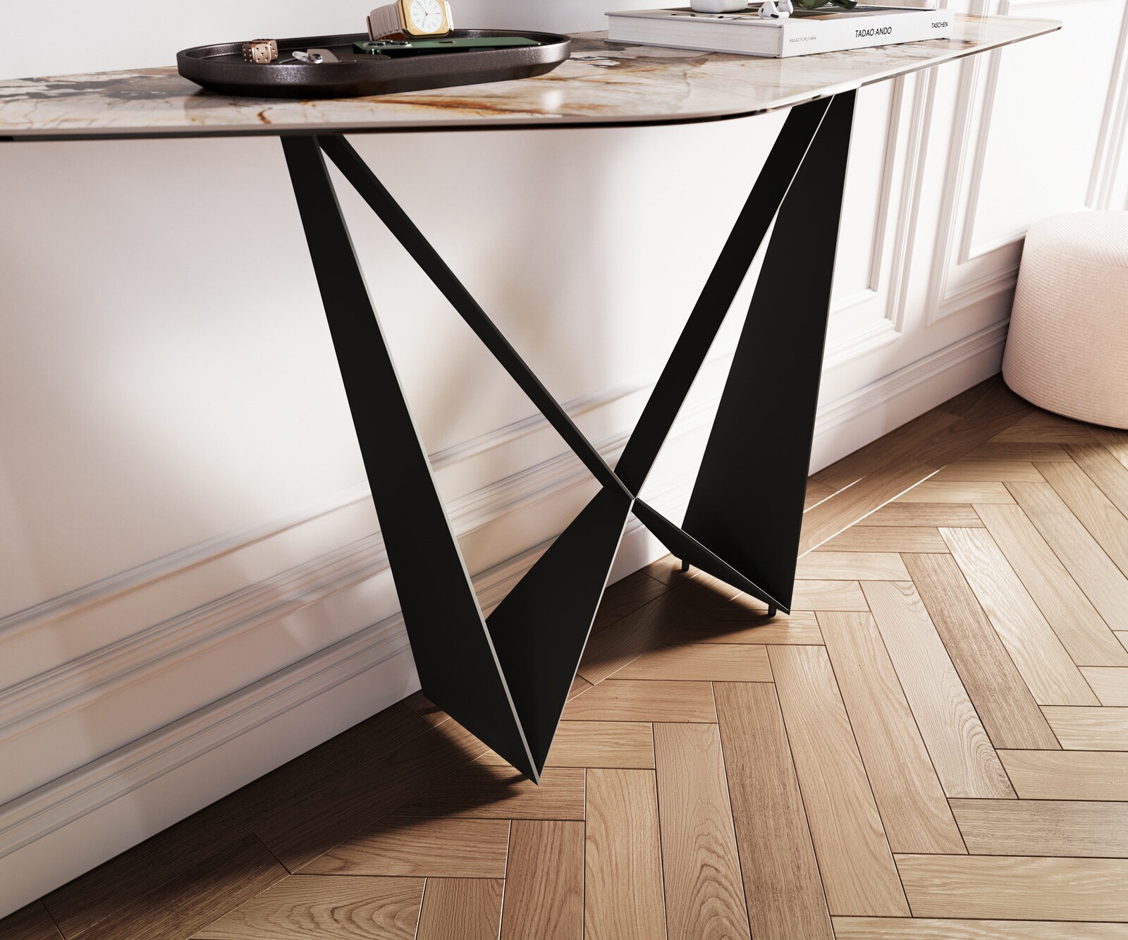 Consoletafel Edge Polygonaal 140x50 cm Keramiek Patagonia Poliert Spios Metaal Zwart 6