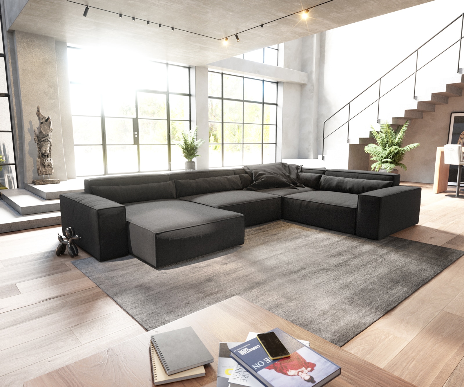Woonkamerlandschap Sirpio XL 360x260 cm microvezel zwart recamiere variabele 1 Woonkamerlandschap Sirpio XL 360x260 cm microvezel zwart recamiere variabele 1