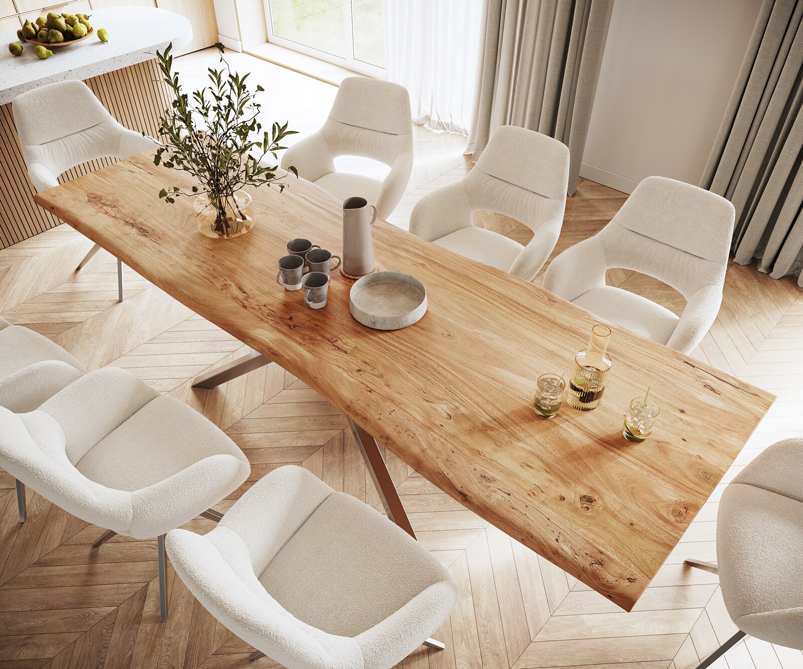 Eettafel Edge 280x100 XL acacia natuur kruisframe rechthoek roestvrij staal  Live-Edge 4