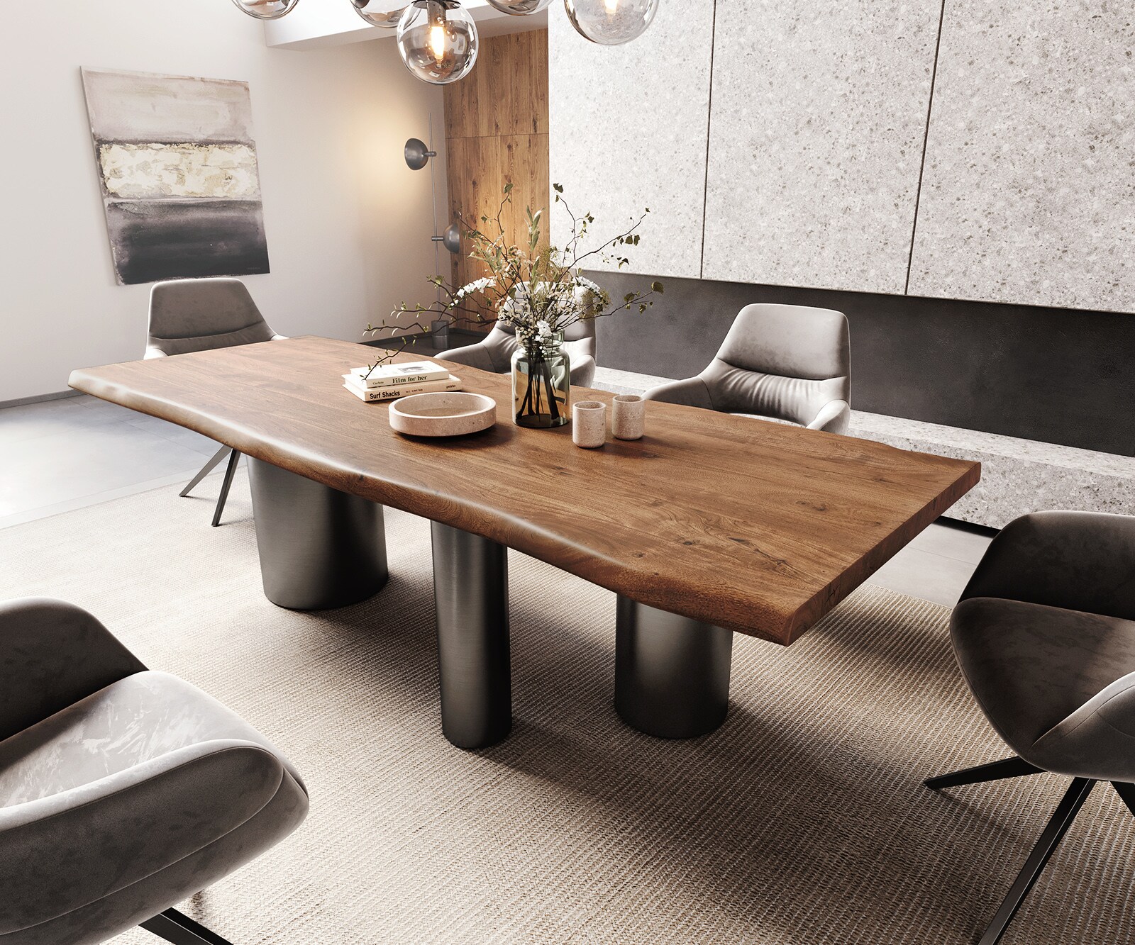 Eetkamertafel Edge 260x100 XL acacia bruin Troa roestvrij staal grafiet Live-Edge