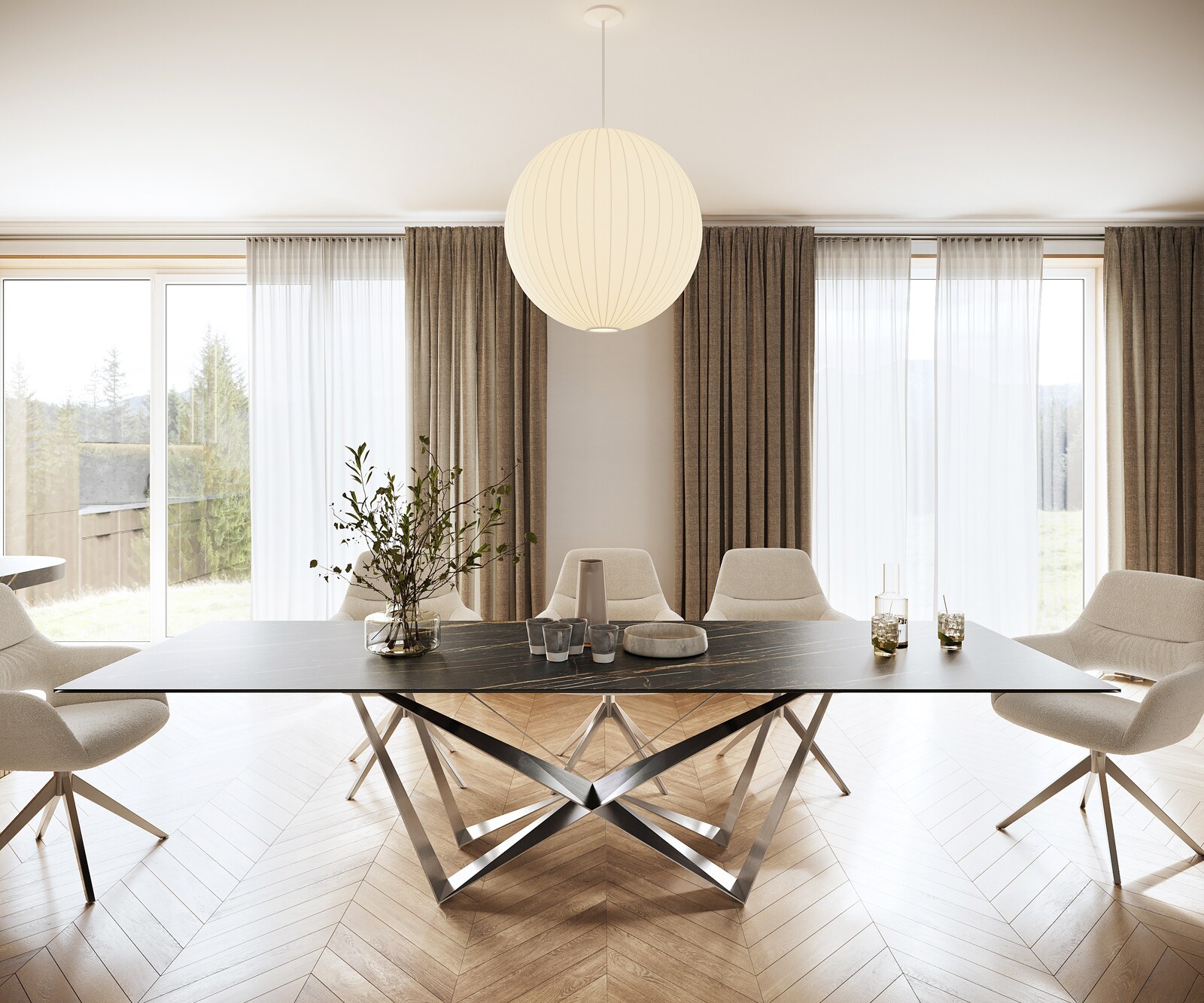 Eettafel Edge 300x100cm Laminam® keramiek bruin middenpoot vlak staal zilver 1