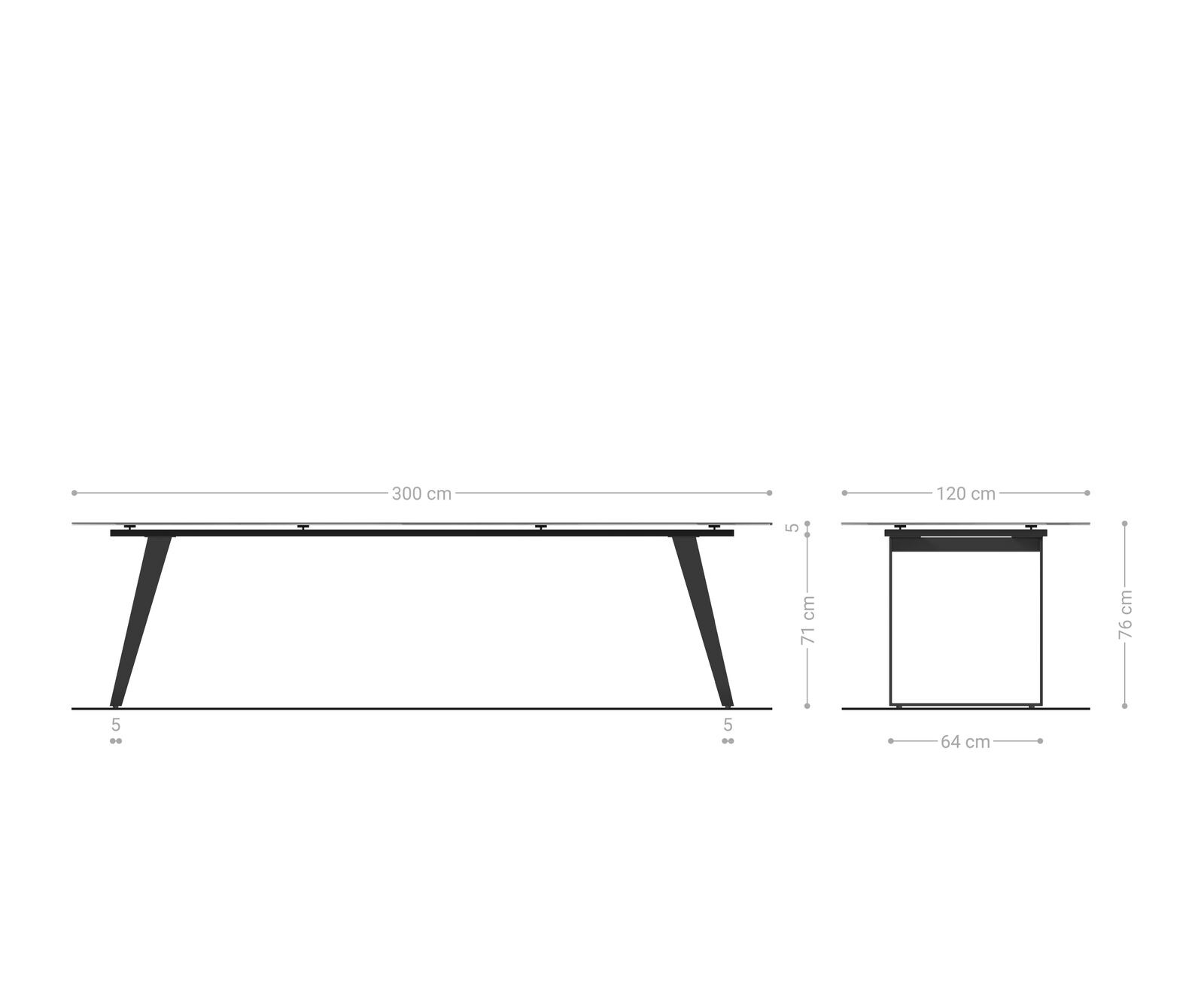 Eettafel Edge Boot 300x120 cm Keramiek Laminam® Sabbia Eichefarbig Metaal Schräg Zwart 7