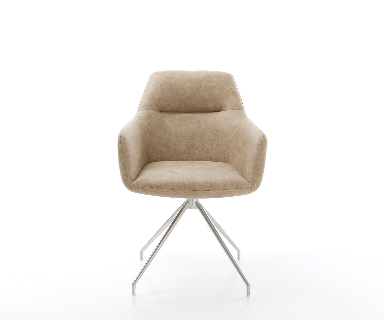 Eetkamerstoel Pejo-Flex microvelours beige vintage kruisframe conisch roestvrij staal pocketveer kern 1