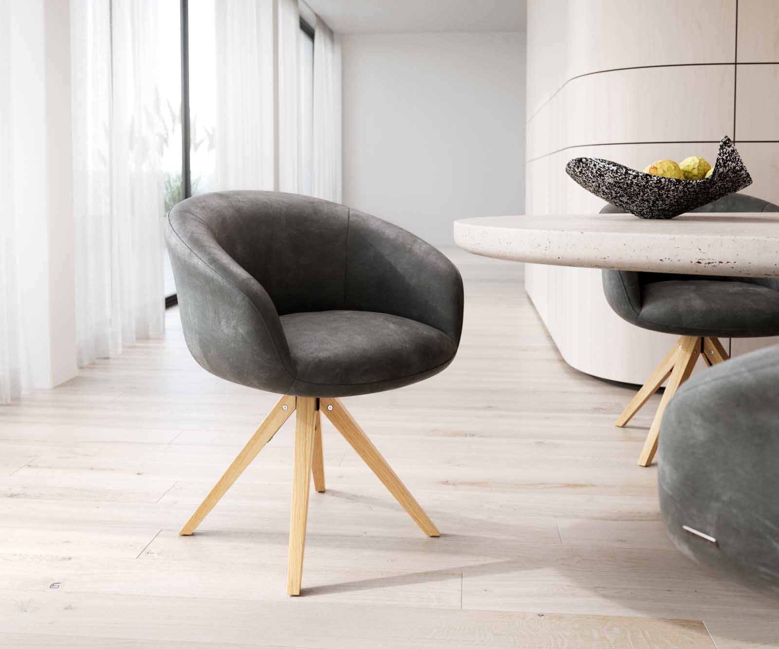 Draaistoel Vinka-Flex met armleuning microvelours antraciet vintage houten frame hoekig natuur 180° draaibaar pocketveer kern Draaistoel Vinka-Flex met armleuning microvelours antraciet vintage houten frame hoekig natuur 180° draaibaar pocketveer kern