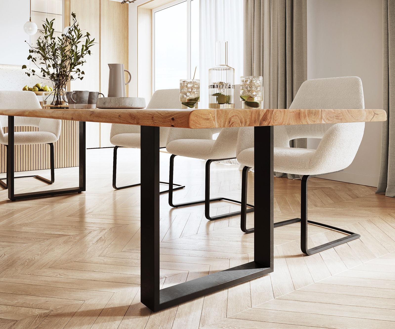 Eettafel Classic-Edge 300x100 acacia natuur frame hoekig metaal zwart 4 Eettafel Classic-Edge 300x100 acacia natuur frame hoekig metaal zwart 4