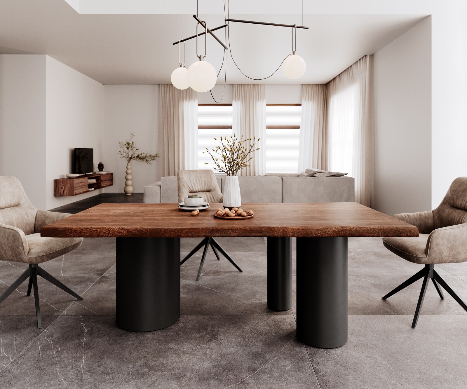 Eettafel Edge 200x100 XL acacia bruin Troa metaal zwart Live-Edge 1
