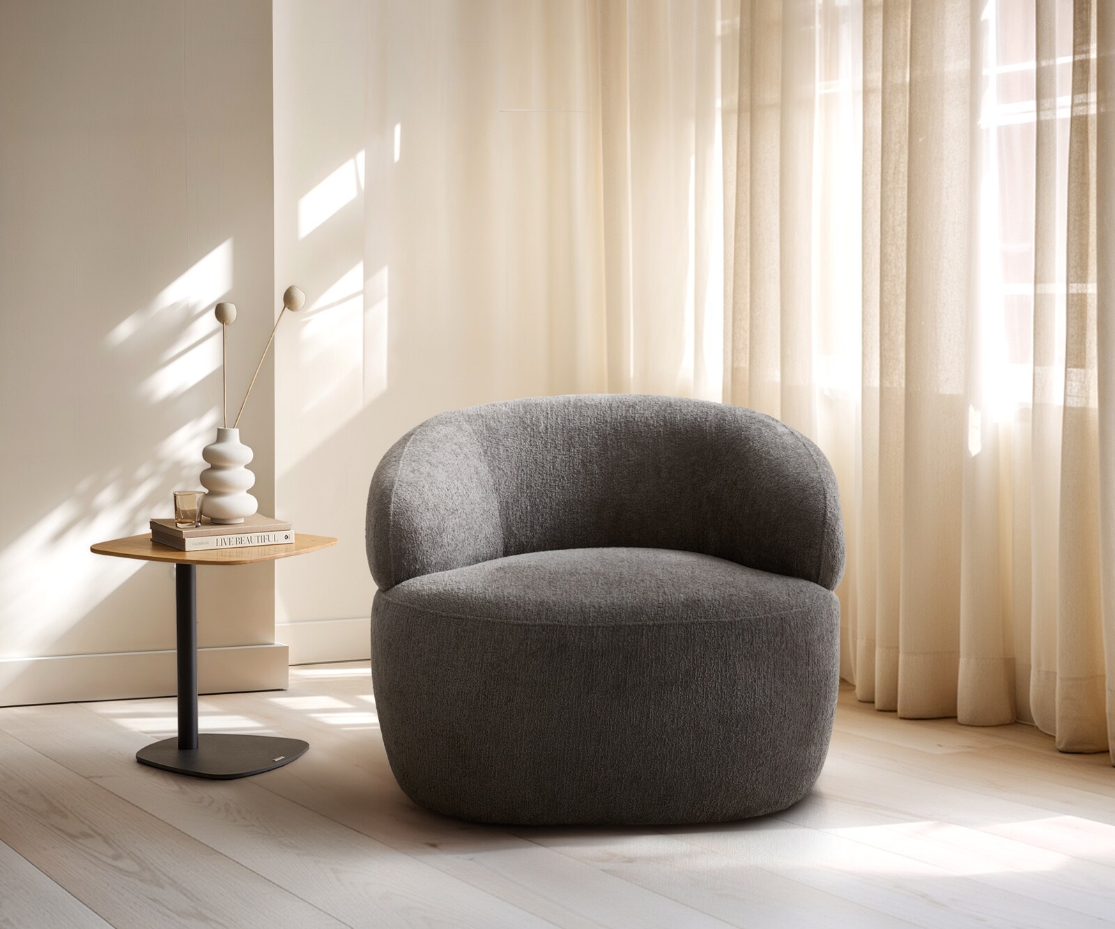 Fauteuil Nova 88x88 cm bouclé Soft Mud 1