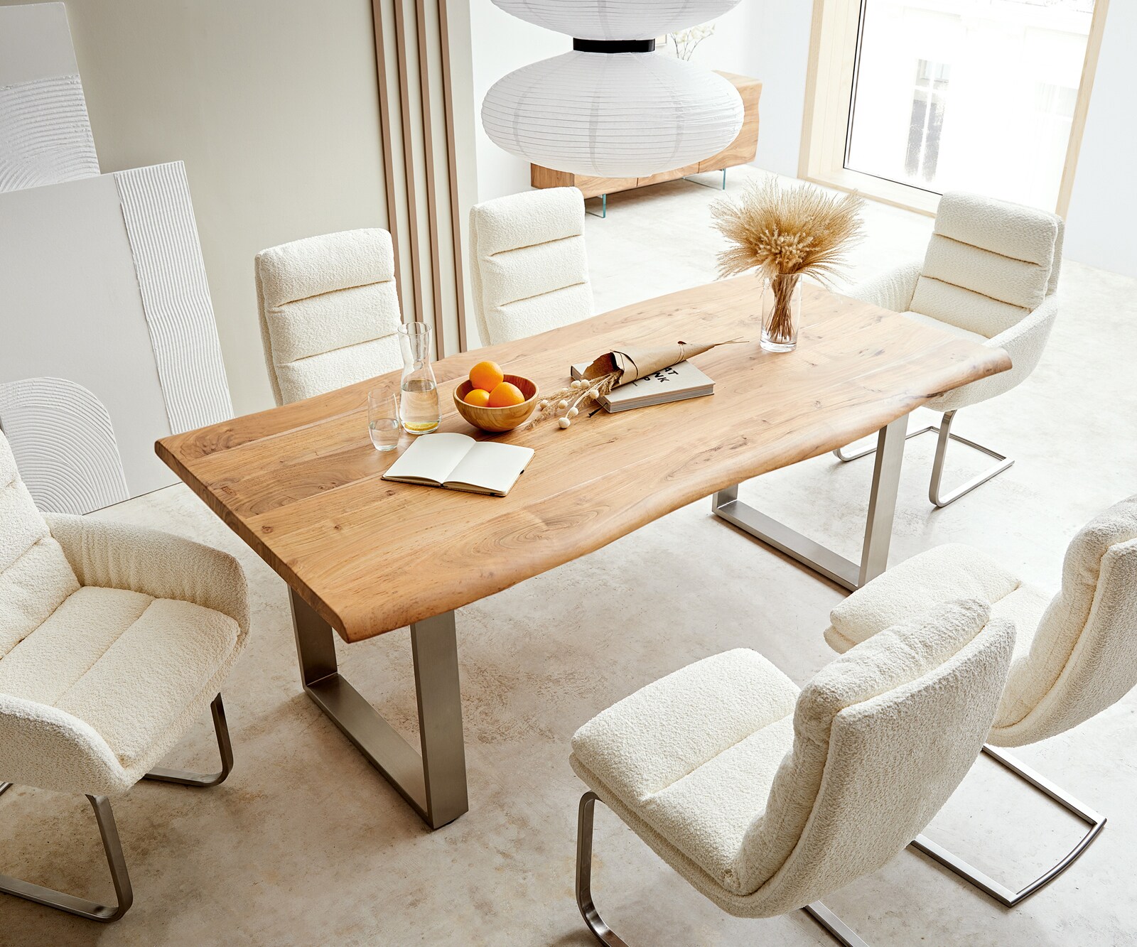 Eettafel Edge 200x100 XL acacia natuur roestvrijstaal smal Live-Edge 3 Eettafel Edge 200x100 XL acacia natuur roestvrijstaal smal Live-Edge 3