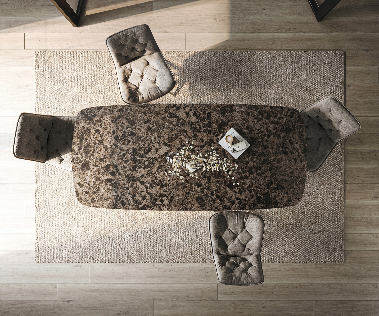 Eettafel Edge Boot 180-220x100 cm Keramiek Emperador Extra Lucidato Donkerbruin Kruisonderstel rechthoekig effectafwerking Titanium uitschuifbaar 5