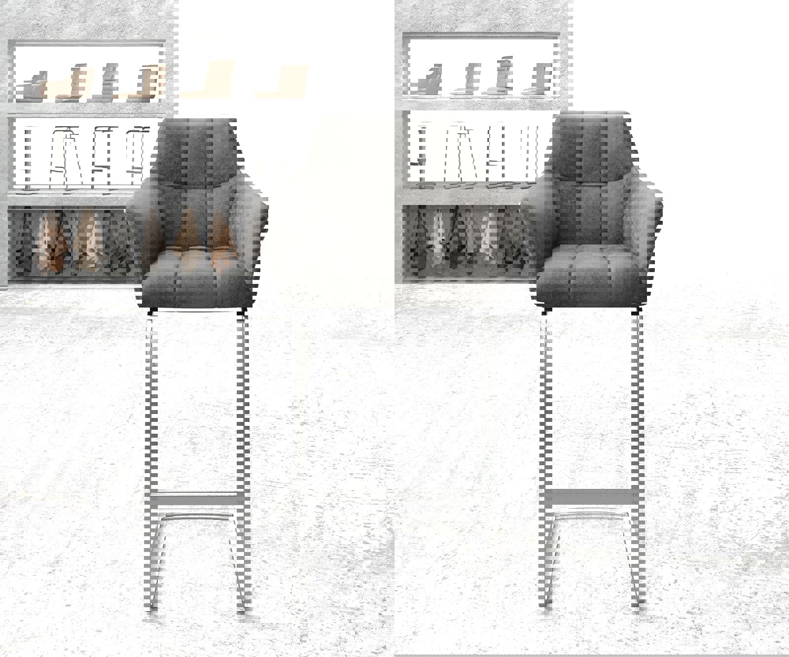 Barstoel Yulo-Flex vintage grijs sledestoel vlak roestvrijstaal 1 Barstoel Yulo-Flex vintage grijs sledestoel vlak roestvrijstaal 1