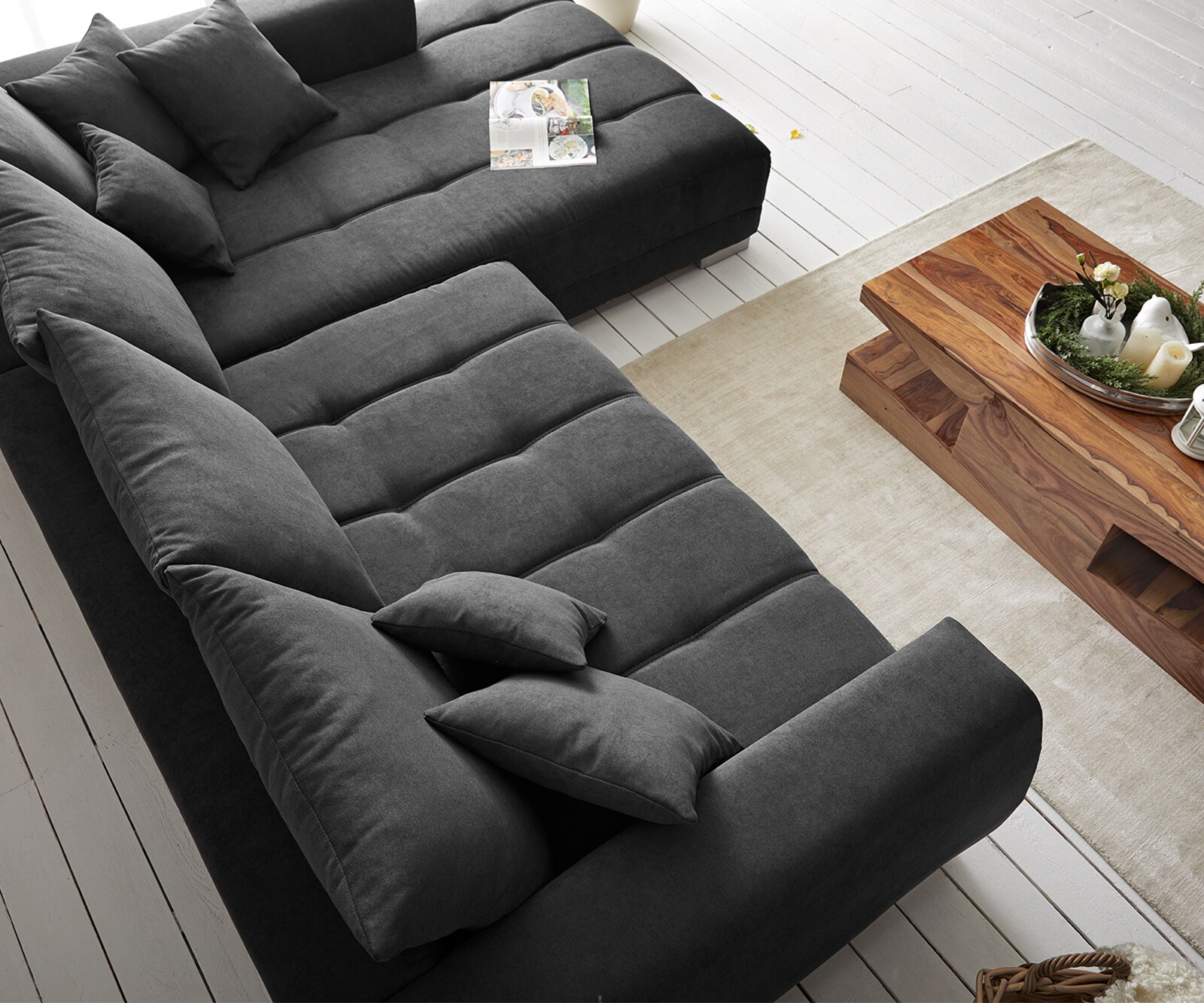 Hoekbank Josea 300x220 cm microvezel zwart Recamiere rechts 5