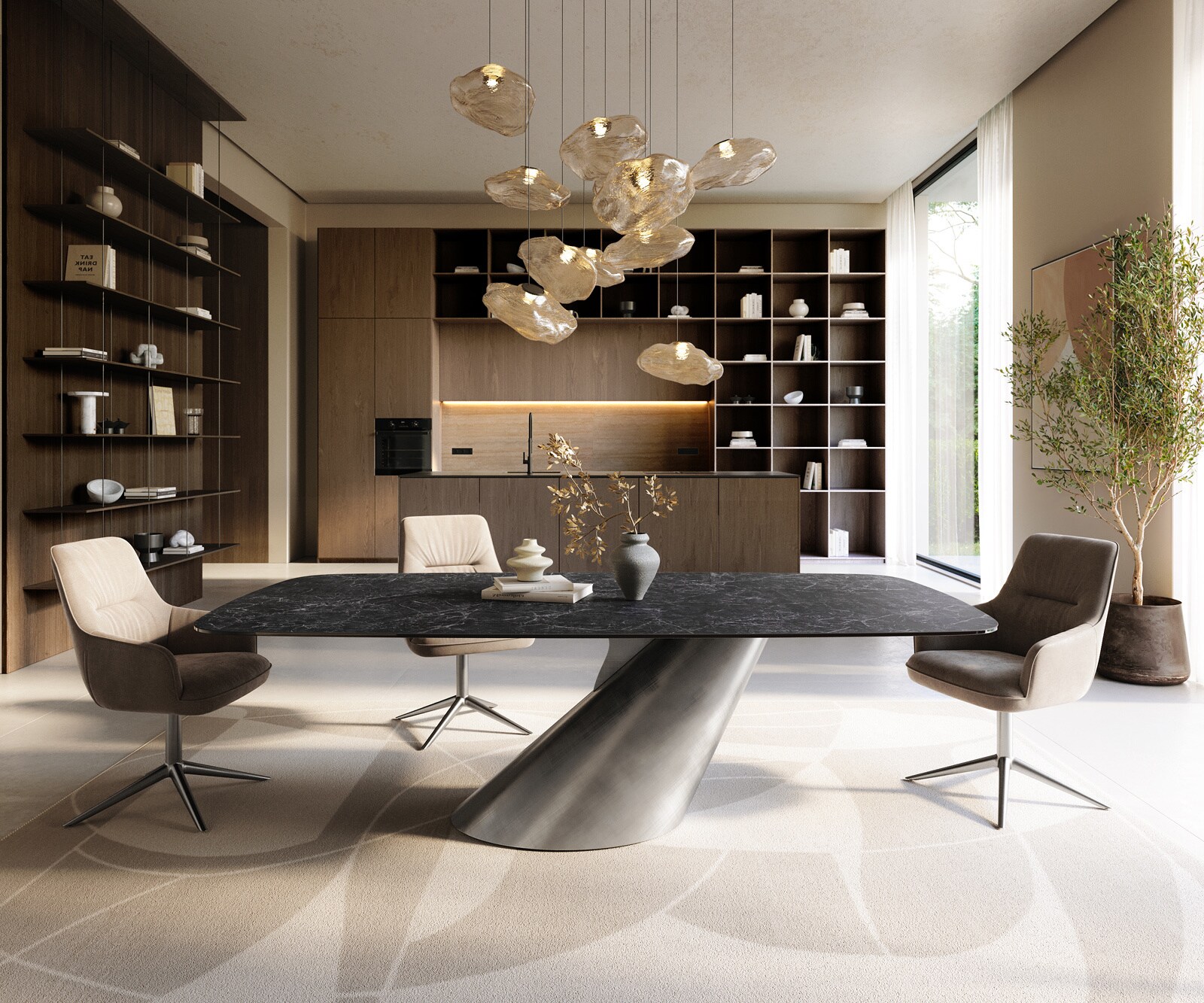 Eettafel Edge Boot 240x120 cm Keramiek Laminam® Nero Greco Anthrazit Cono Metaalic Zilver 1