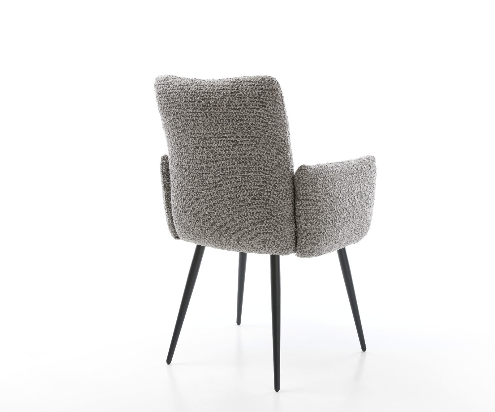 Eetkamerstoel Jova-Flex met armleuning bouclé zilver grijs 4-poot conisch zwart pocketveer kern 5