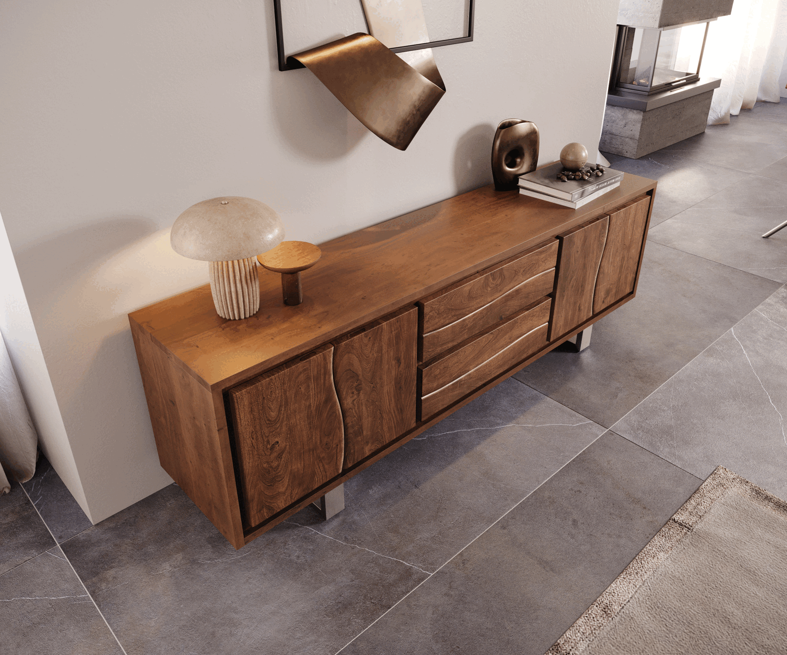 TV-meubel Live-Edge acacia bruin 200 cm 4 deuren 2 laden 4