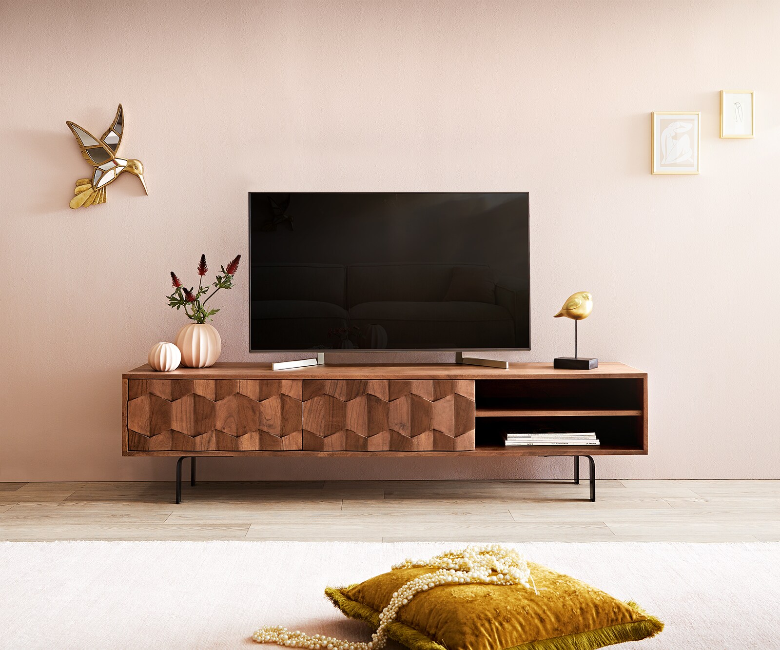 Tv-meubel Fevo 160 cm acacia bruin 2 deuren L-poot 2