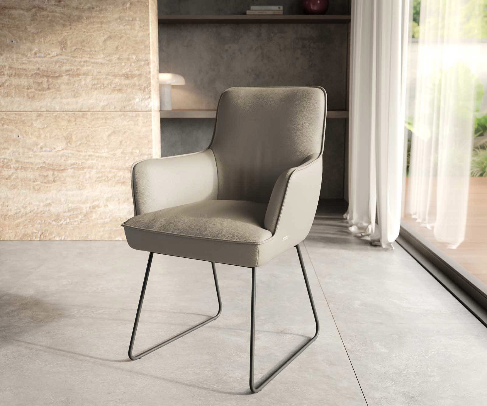 Eetkamerstoel Heira-Flex met armleuning echt leer mud slipframe zwart pocketveer kern