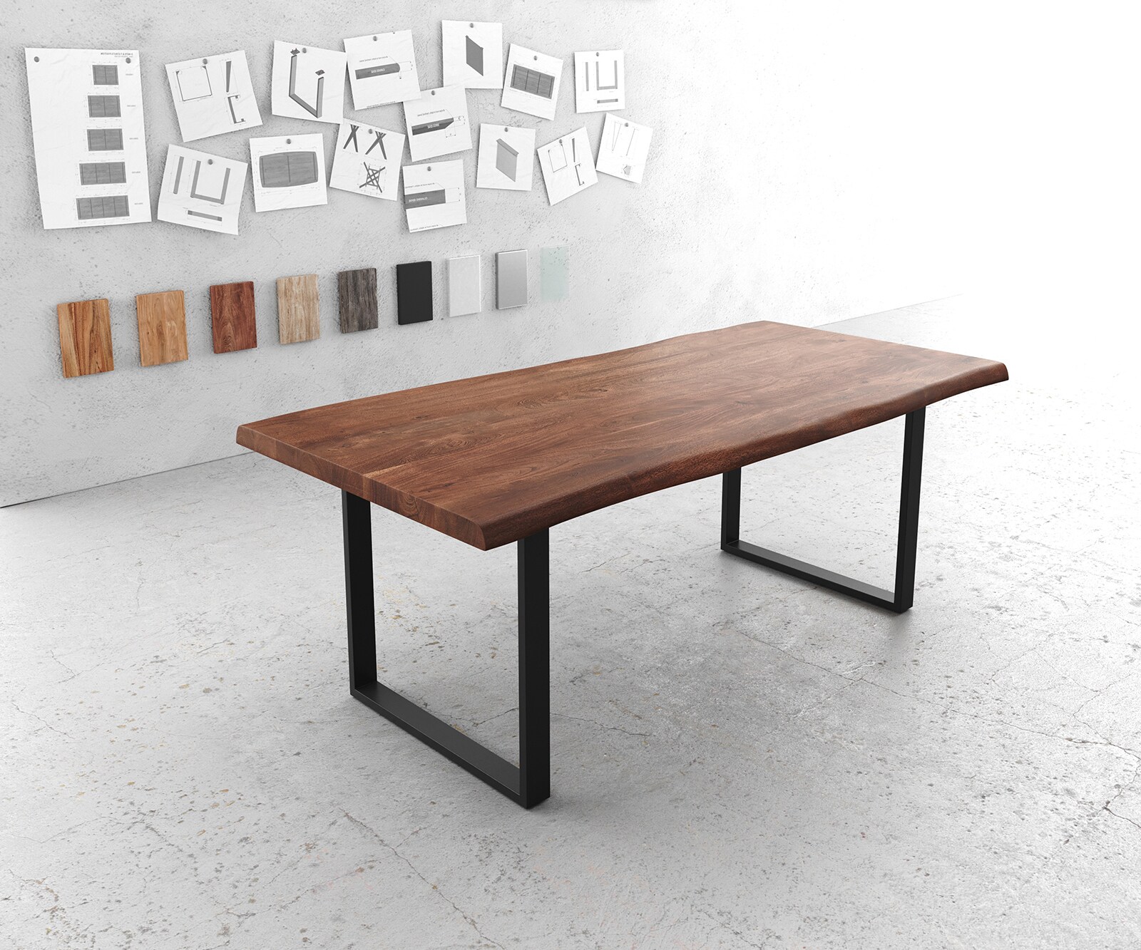 Eettafel Edge 200x100 XL acacia bruin metaal zwart Live-Edge