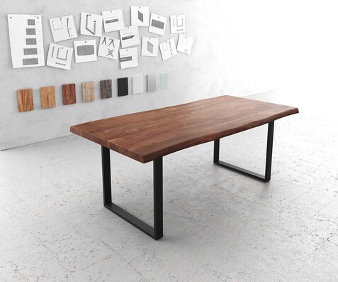 Eettafel Edge 200x100 XL acacia bruin metaal zwart Live-Edge