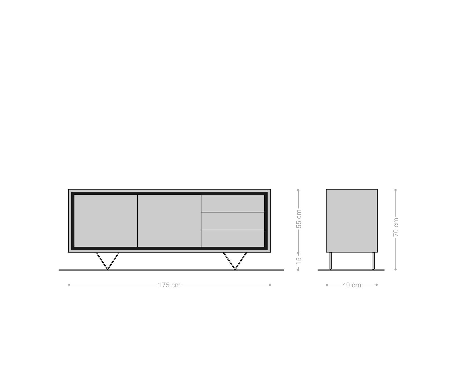 Dressoir Stonegrace 175 cm acacia natuur 2 deuren 3 laden steen fineer V-poot 6