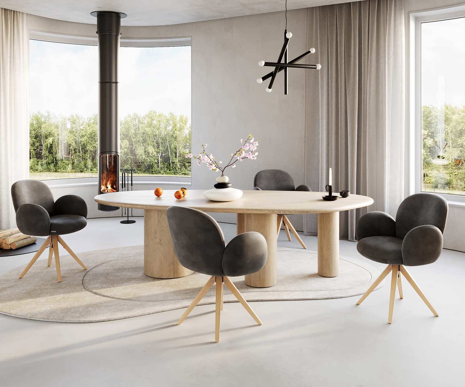 Draaistoel Nube-Flex met armleuning microvelours antraciet vintage houten frame hoekig natuur 180° draaibaar pocketveer kern 3 Draaistoel Nube-Flex met armleuning microvelours antraciet vintage houten frame hoekig natuur 180° draaibaar pocketveer kern 3