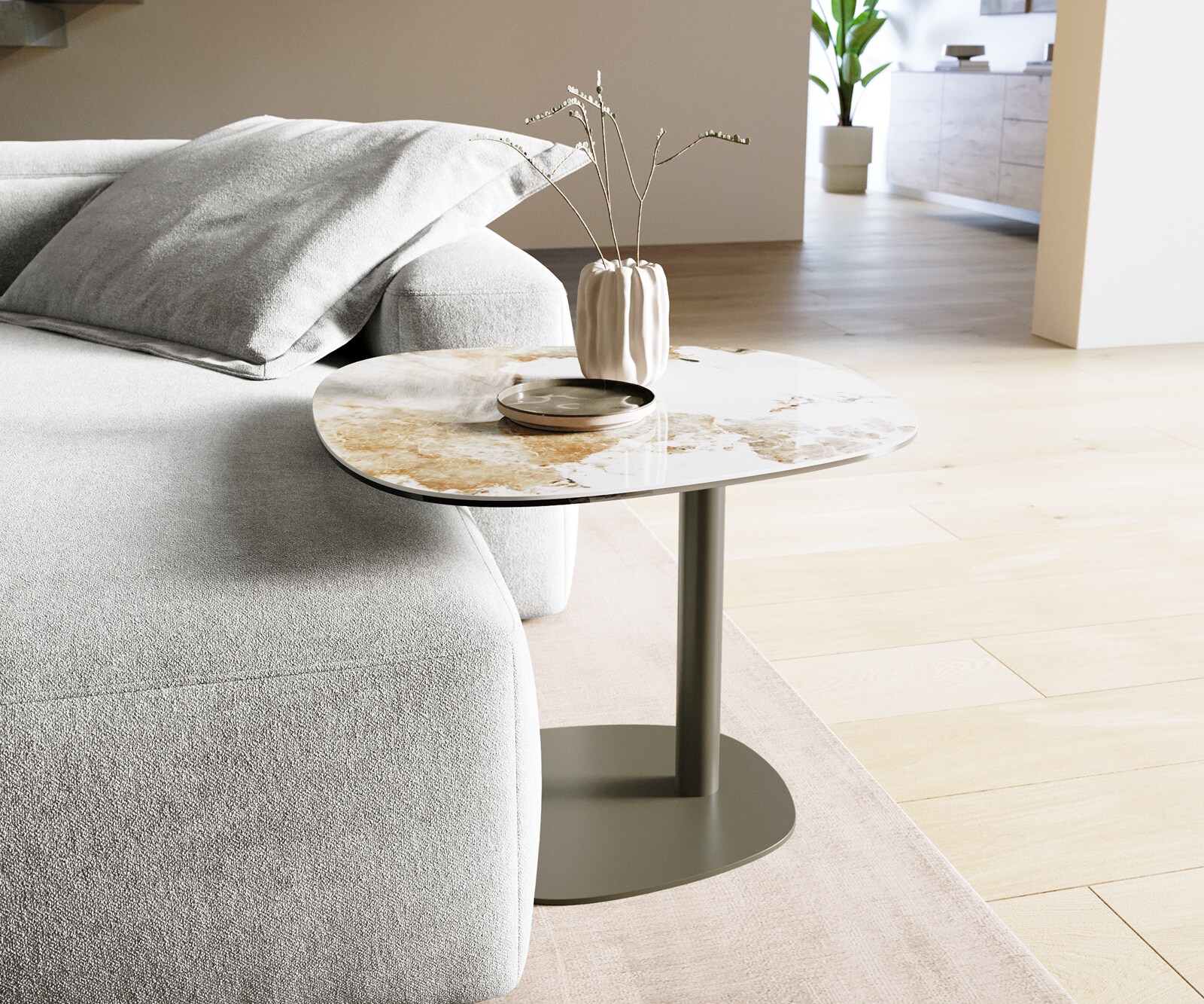 Salontafel Edge Boot 60x60 cm keramiek Minas Melange Eleny Metall effectafwerking titaan 2