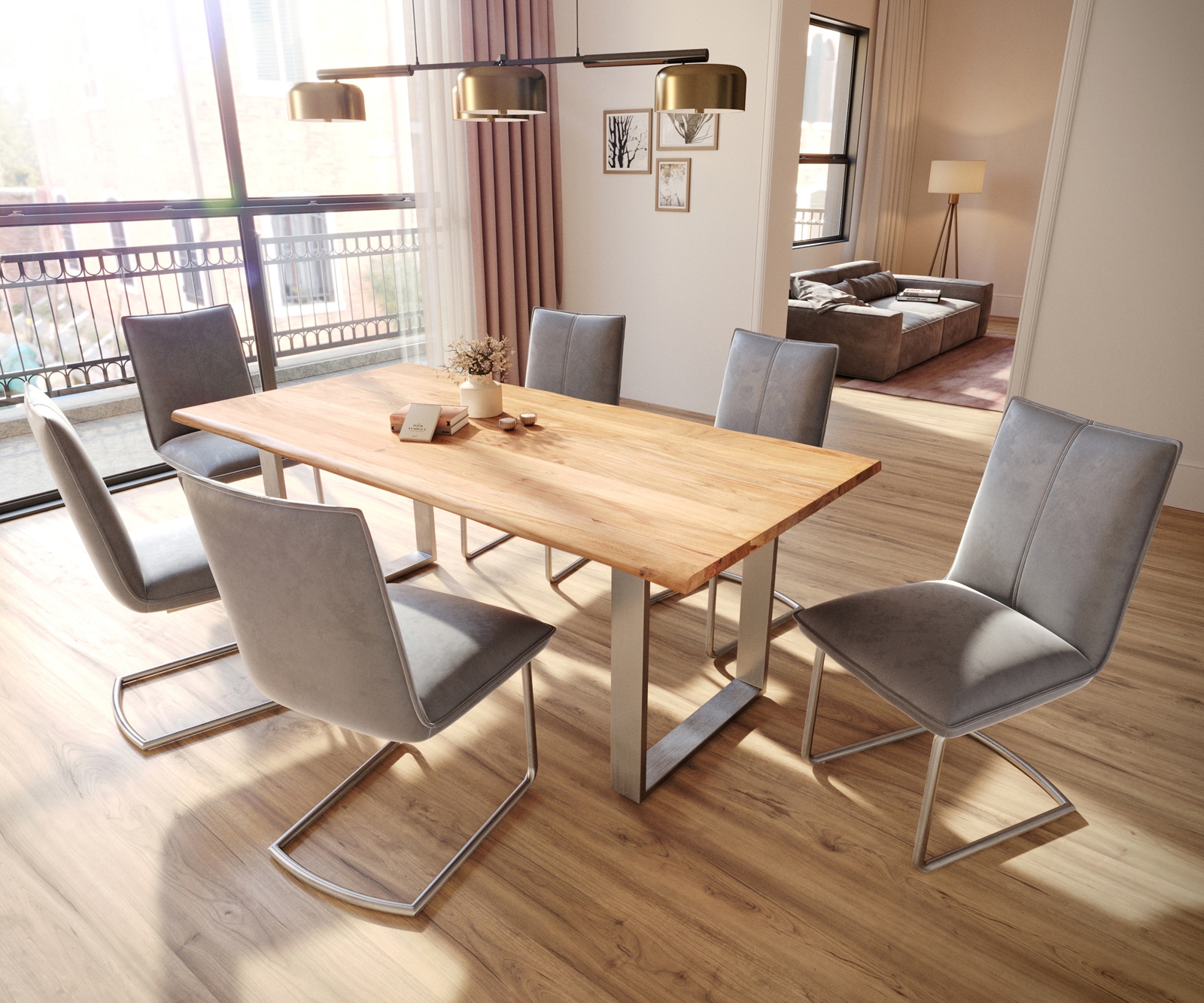 Sledemodel Lelio-Flex fluweel grijs sledemodel rond roestvrij staal pocketveer kern 4