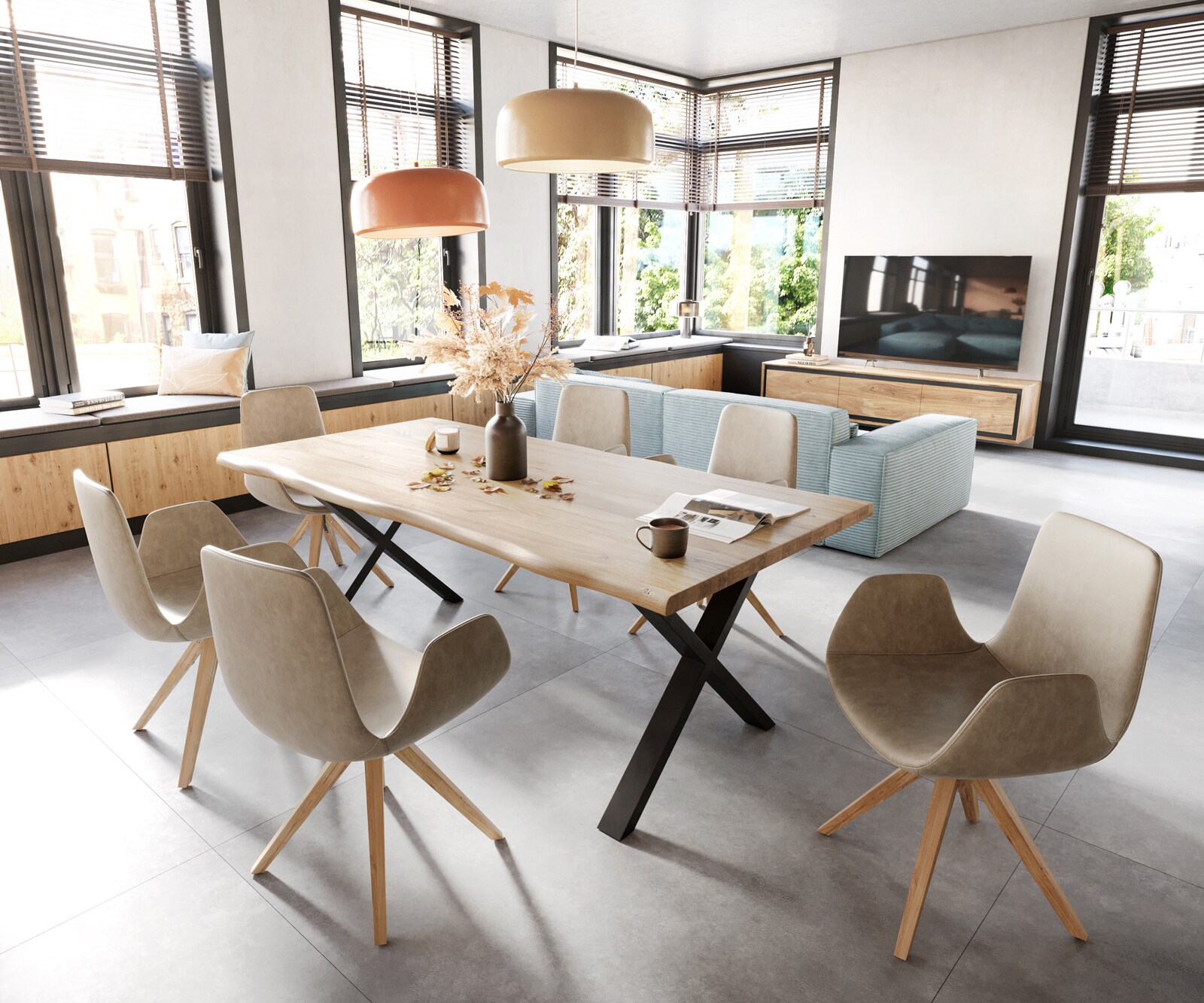 Eetkamerstoel Ilia-Flex met armleuning microvelours beige vintage houten frame hoekig natuur 3 Eetkamerstoel Ilia-Flex met armleuning microvelours beige vintage houten frame hoekig natuur 3