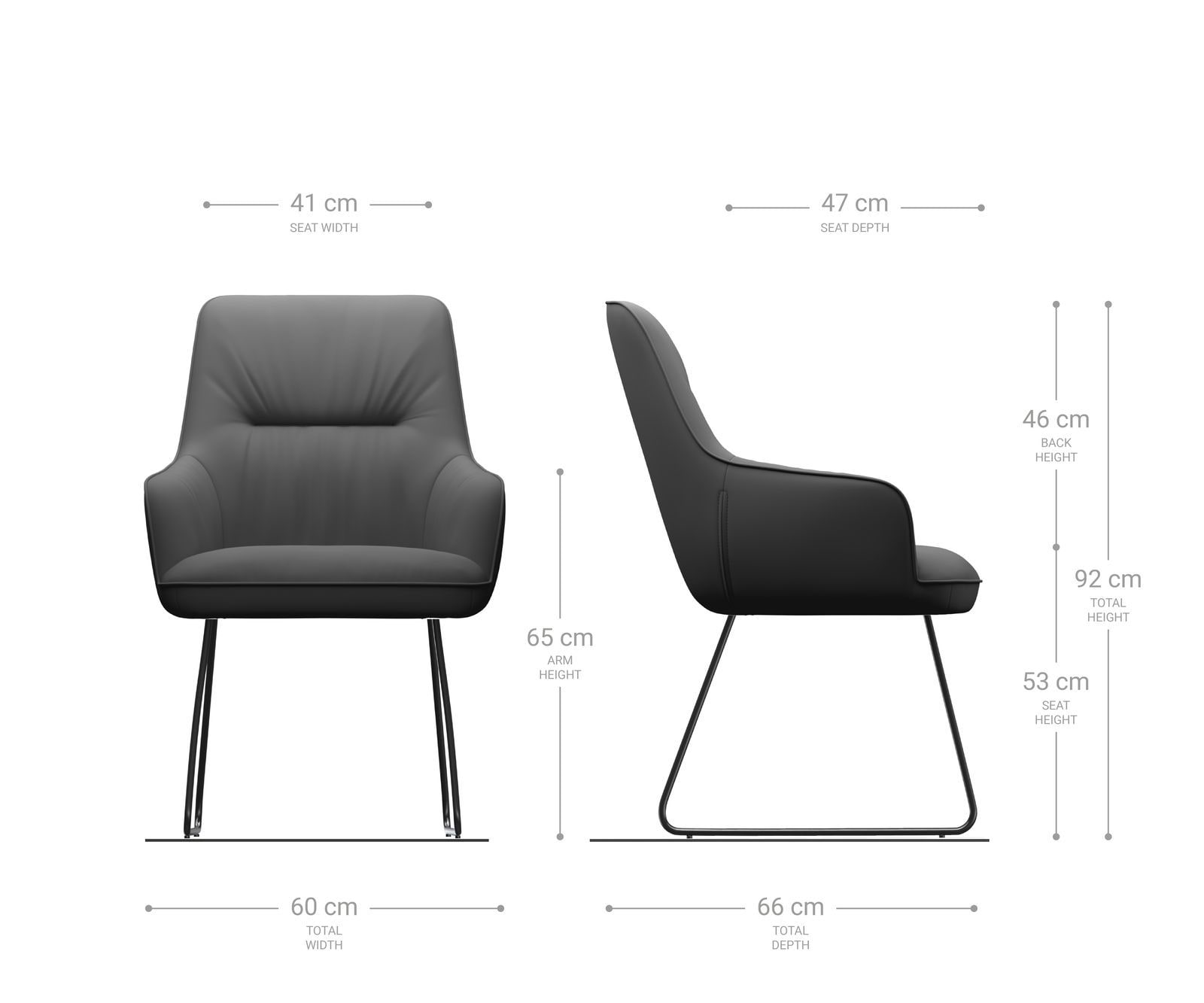 Eetkamerstoel Zelia-Flex met armleuning structuurstof lichtgrijs slipframe zwart pocketveer kern 6