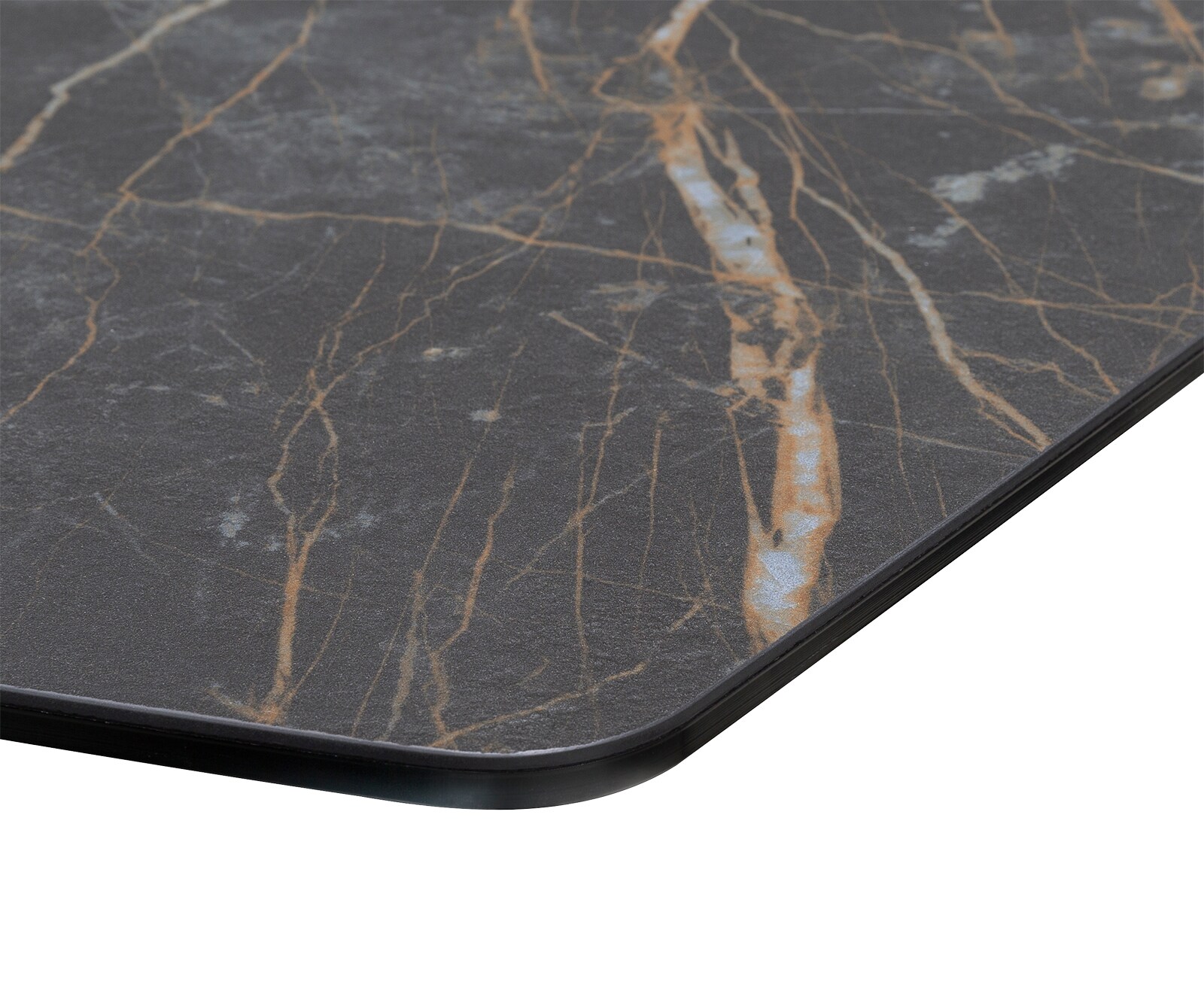 Eettafel Edge Bootsform 200x100cm Laminam® keramiek bruin middenpoot kruis zilver 4