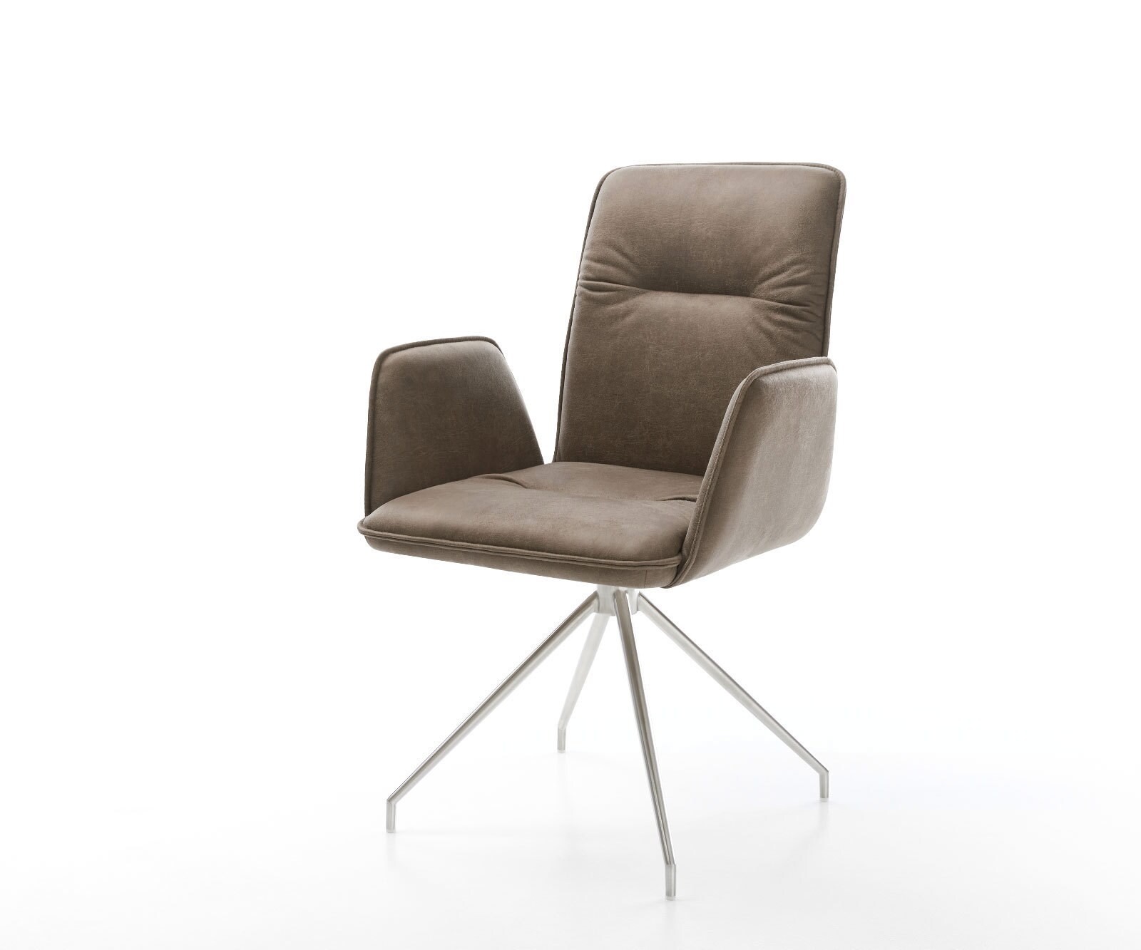 Eetkamerstoel Vinja-Flex microvelours taupe vintage kruisframe conisch roestvrij staal