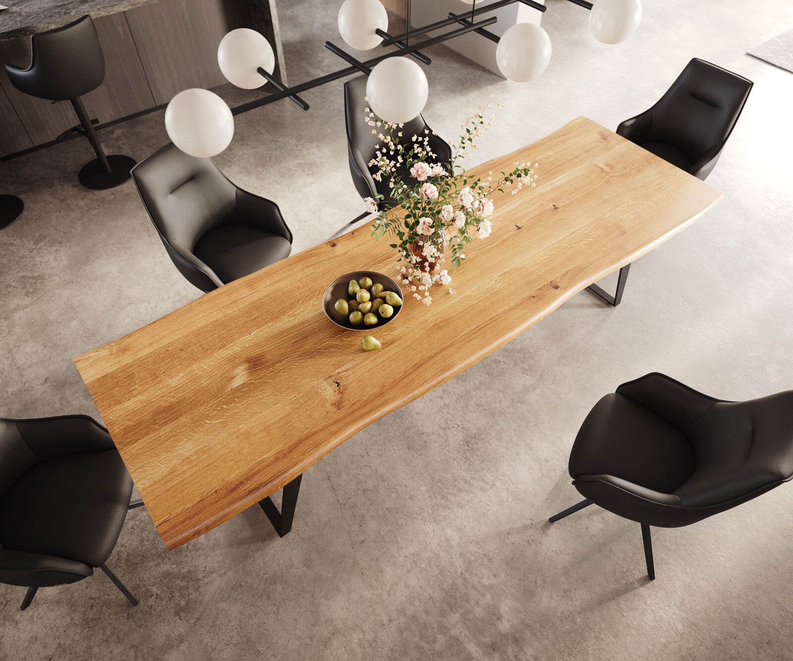 Eettafel Edge 300x100x4 eiken natuur metaal schuin zwart Live-Edge 3