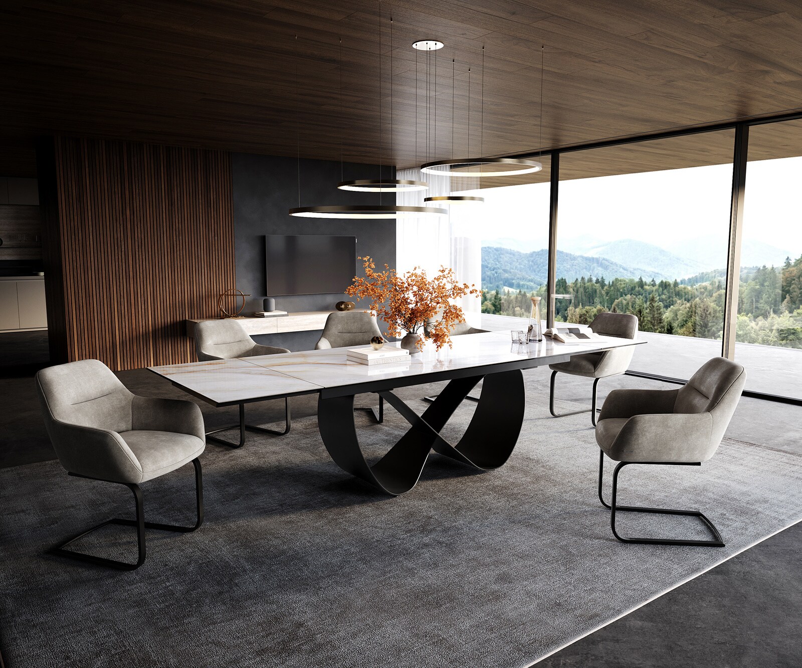 Eettafel Edge 200-300x100 cm keramiek Onyx Pearl Infinity metaal zwart uittrekbaar 6