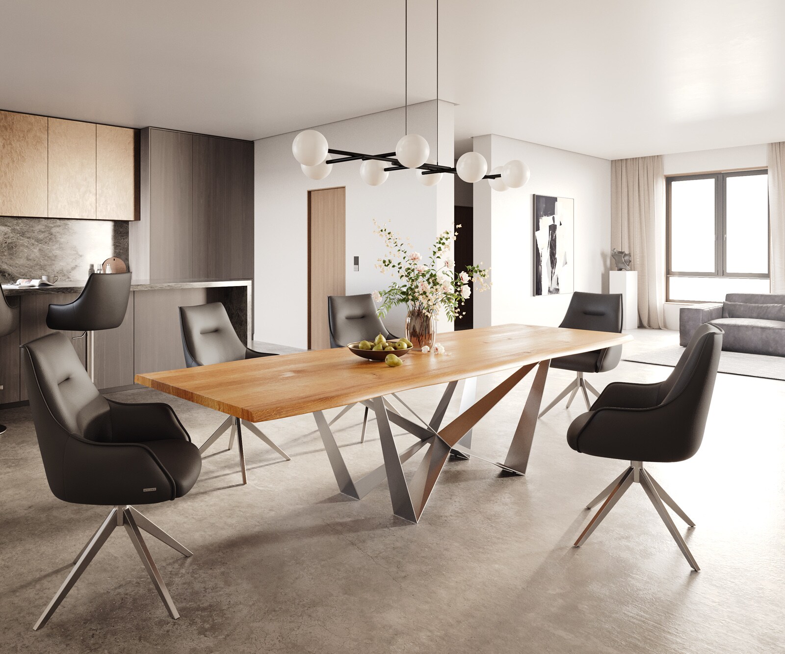 Eettafel Edge 300x100x4 eiken natuur Spider vlak staal RVS Live-Edge 4