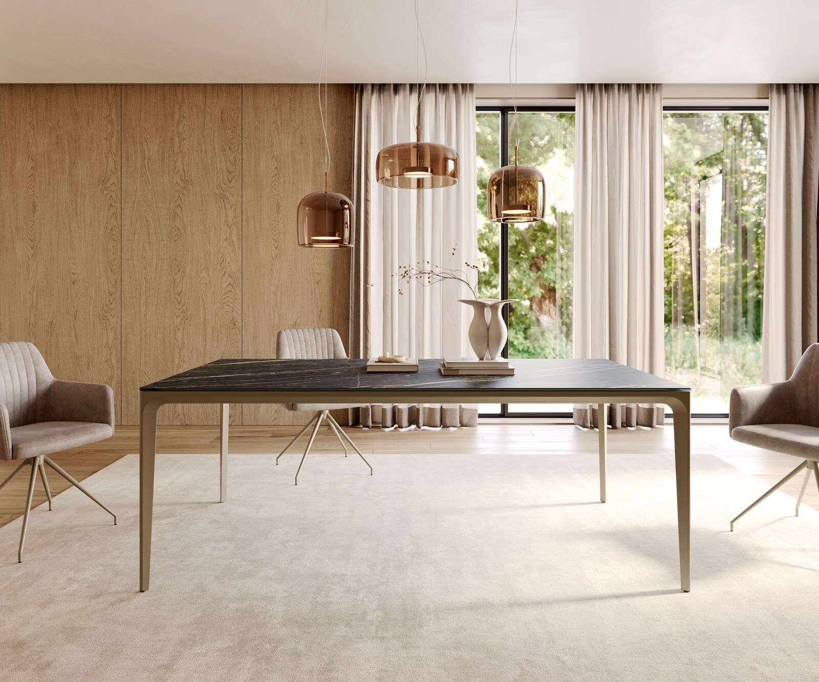 Eettafel Escina 200x100 cm keramiek Laminam®Noir Desir Bruin Aluminium onderstel